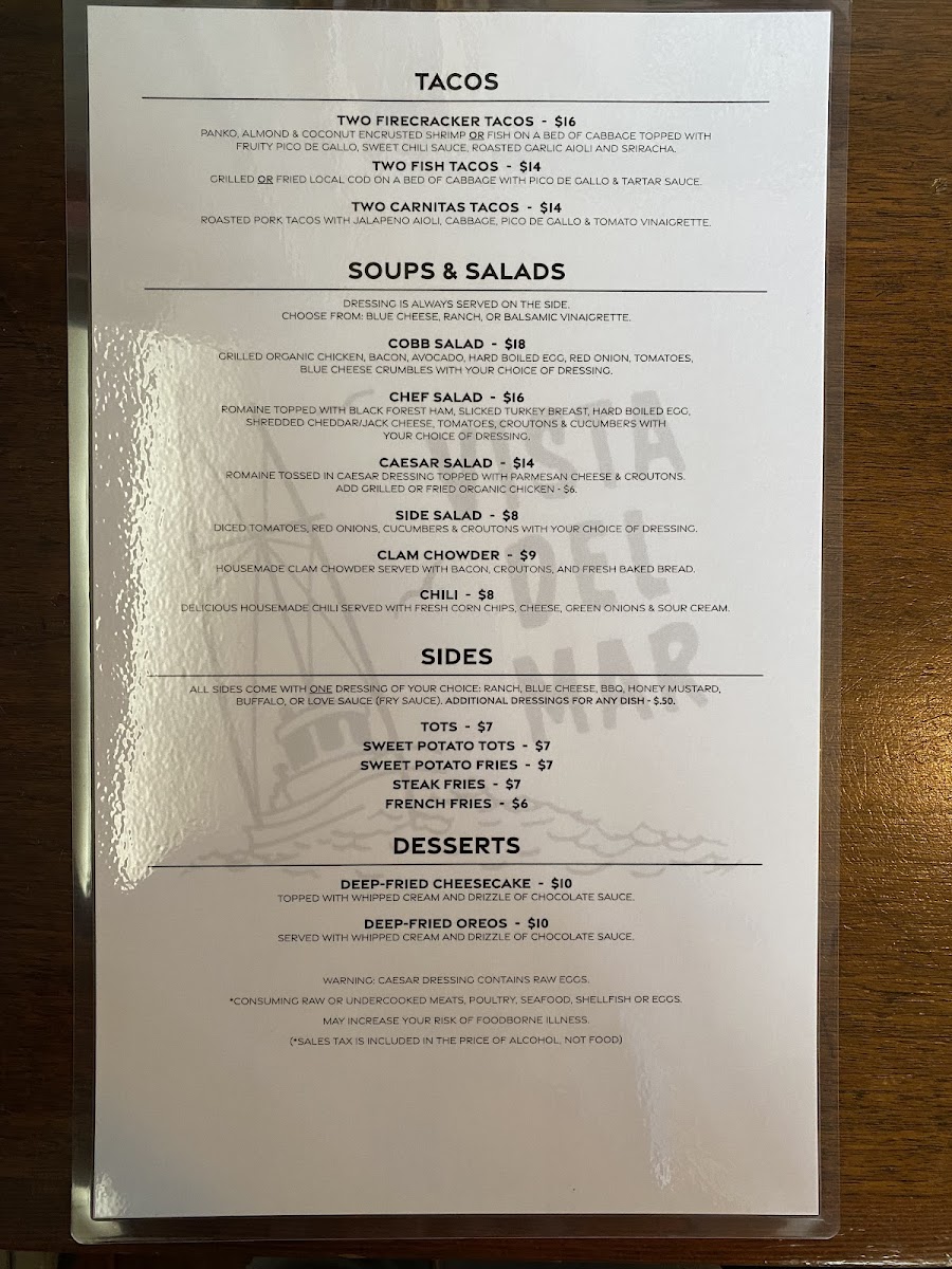 Vista Del Mar Menu - Image 1